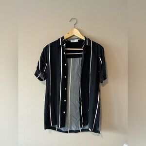 Bershka Men's Black and White Striped Casual Shirt